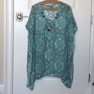 Teal Patterned Women's Top